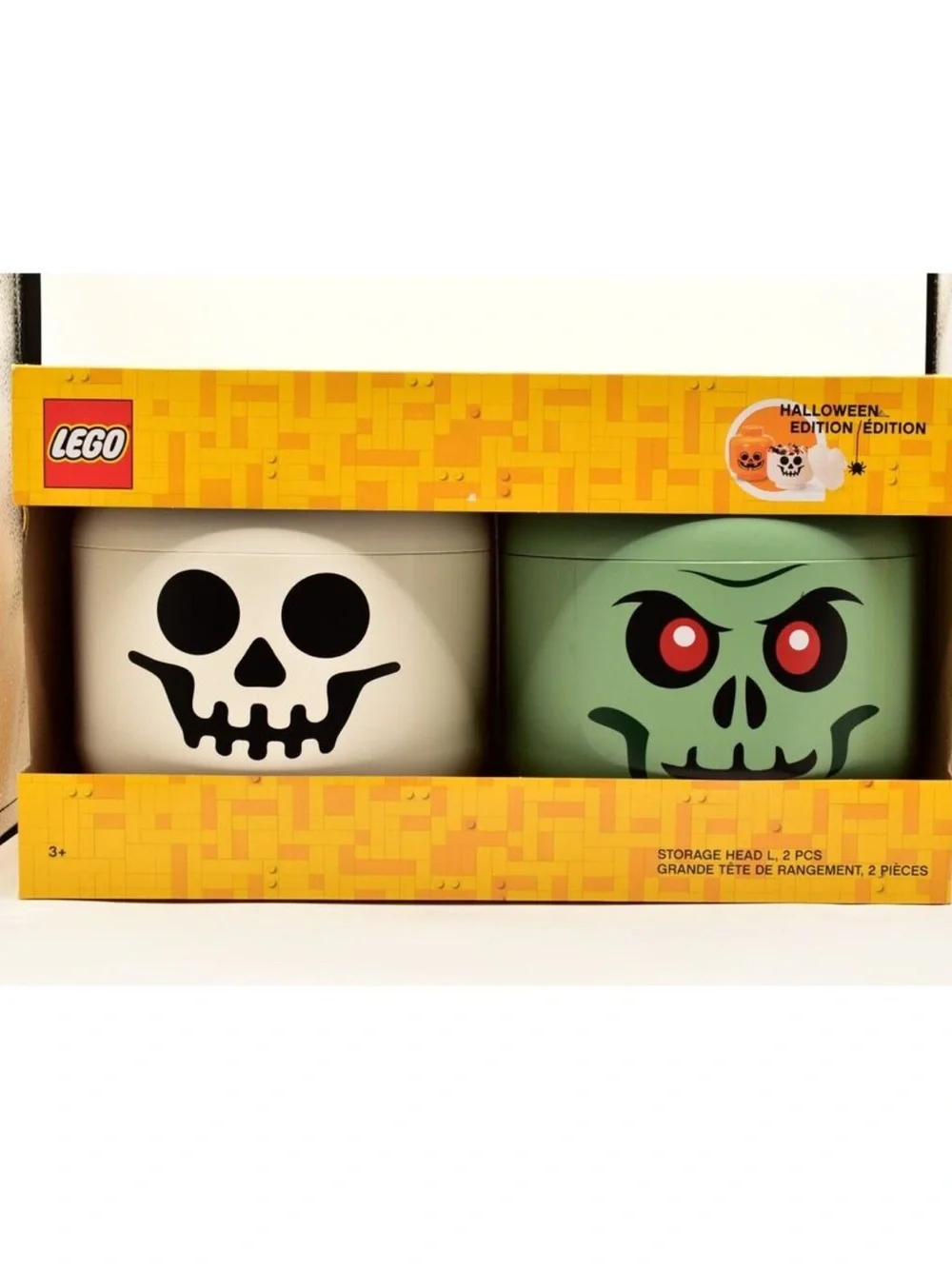 LARGE Lego Halloween Special Edition Storage Head 2 Piece Set Zombie Skeleton